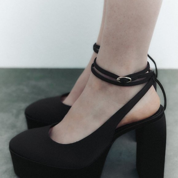 NWOB ZARA HIGH HEEL PLATFORM SLINGBACK SHOES  BLACK - REF. 1233/010 6.5, 9 - Picture 4 of 7